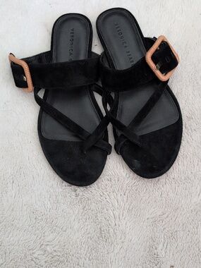 Veronica Beard Salva Crisscross Suede Black Sandal size 7.5